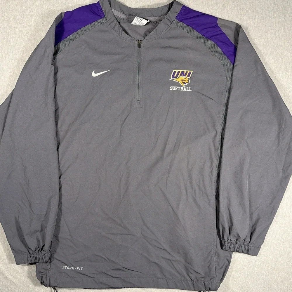 UNI Panthers Softball Nike 1/4 Zip Jacket Mens Small Gray Purple NCAA